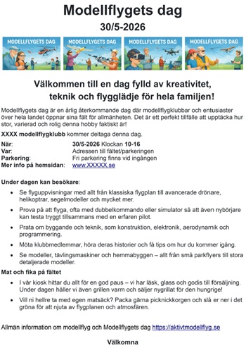 Modellflygets dag Guide med QR-kod.
