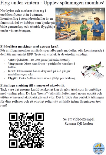 Modellflygets dag Inomhusflyg med QR-kod.